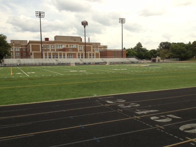 Looking across the football field to Ramsey Middle School.